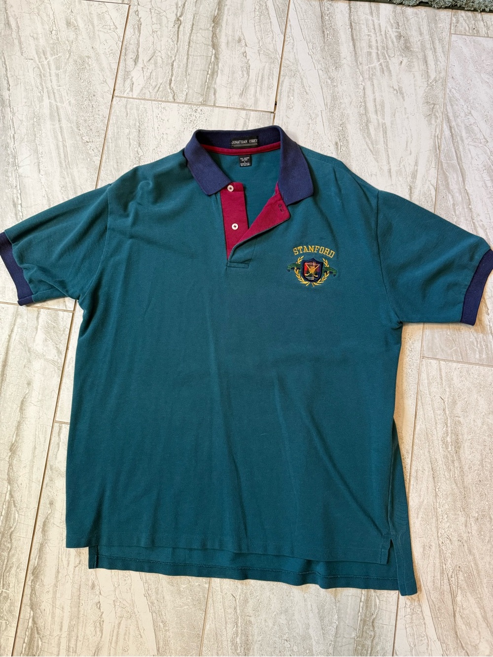 Stanford Teal Short-Sleeve Polo with Contrast Collar